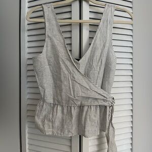 Abercrombie White Striped Peplum Tank Top with Adjustable Waist Tie - Small
